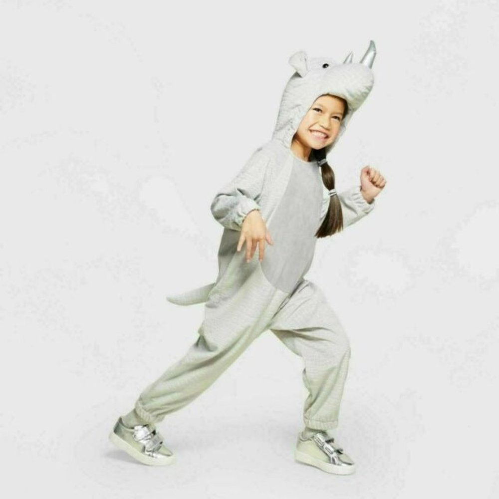 Gray Plush Rhino Hooded Jumpsuit  Costume